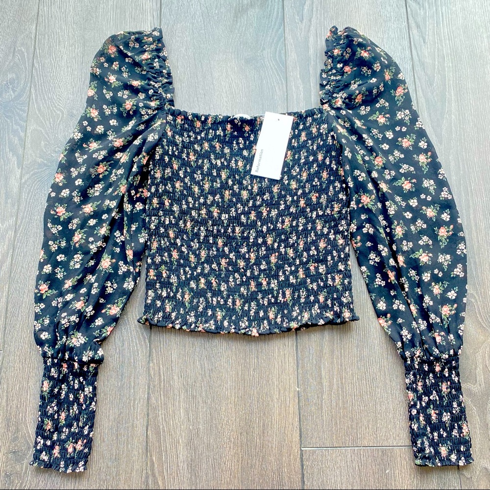 Reformation Pinto Freesia Floral Smocked Top